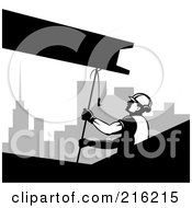 Poster, Art Print Of Grayscale Construction Worker Hoisting A Beam