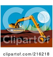 Royalty Free RF Clipart Illustration Of A Yellow Excavator Reaching