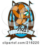 Poster, Art Print Of Rugby Kiwi Bird Over A Blue Oval And Banner