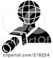 Royalty Free RF Clipart Illustration Of A Retro Black And White Photographer With A Globe Head