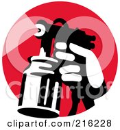 Poster, Art Print Of Retro Hand Using A Spray Container On A Red Circle