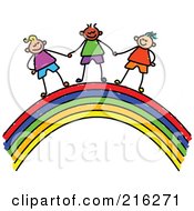 Poster, Art Print Of Childs Sketch Of Boys Holding Hands On A Rainbow