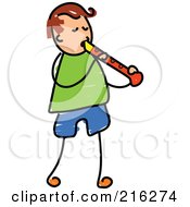 Childs Sketch Of A Boy Playing A Recorder