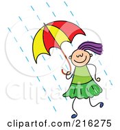 Poster, Art Print Of Childs Sketch Of A Girl Using An Umbrella