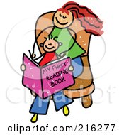 Poster, Art Print Of Childs Sketch Of A Mom And Son Reading A Book