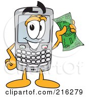 Modern Smart Phone Character Holding A Bank Note