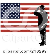 Poster, Art Print Of Silhouetted Soldier And American Flag - 1