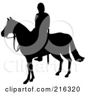 Royalty Free RF Clipart Illustration Of A Black And White Soldier On Horseback