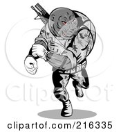 Royalty Free RF Clipart Illustration Of A Military Seal Running And Rolling Up His Sleeves by patrimonio