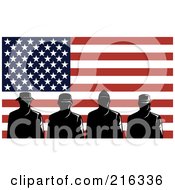 Poster, Art Print Of Silhouetted Soldiers And American Flag - 2