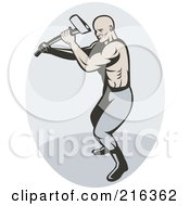 Royalty Free RF Clipart Illustration Of A Retro Man Using An Ax