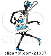 Clipart Picture Illustration Of A Dancing Flapper Woman In A White And Blue Dress Floral Hat And Heels Moving On The Dance Floor With Her Necklace Flying Around Her Neck by Steve Klinkel #COLLC21637-0051