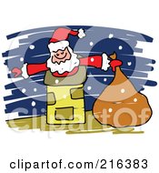 Poster, Art Print Of Childs Sketch Of Santa In A Chimney