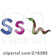 Poster, Art Print Of Childs Sketch Of A Lowercase And Capital Letter S With A Snake