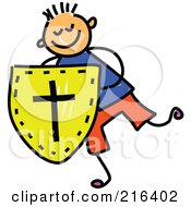 Poster, Art Print Of Childs Sketch Of A Boy Holding A Shield Of Faith