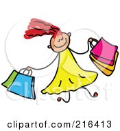 Poster, Art Print Of Childs Sketch Of A Girl Shopping
