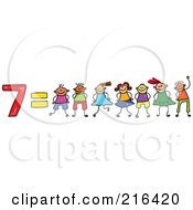 Royalty Free RF Clipart Illustration Of A Childs Sketch Of 7 Equals Seven Kids by Prawny