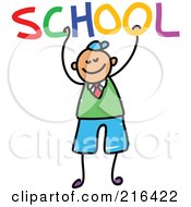 Poster, Art Print Of Childs Sketch Of A School Boy Holding School