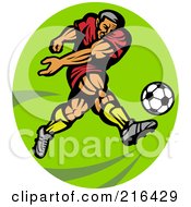 Poster, Art Print Of Retro Soccer Player Over A Lime Green Oval