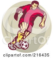 Poster, Art Print Of Retro Soccer Player Over A Tan Oval