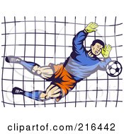 Poster, Art Print Of Retro Soccer Goalie Blocking A Ball