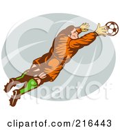 Poster, Art Print Of Retro Soccer Goalie Leaping Towards A Ball