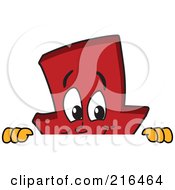 Red Down Arrow Character Mascot Looking Over A Blank Sign