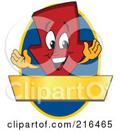 Red Down Arrow Character Logo Mascot On A Blue Oval With A Gold Banner