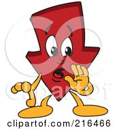 Red Down Arrow Character Mascot Whispering by Mascot Junction