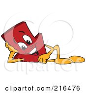 Poster, Art Print Of Red Down Arrow Character Mascot Reclined