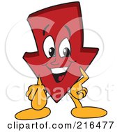 Royalty Free RF Clipart Illustration Of A Red Down Arrow Character Mascot Pointing Outwards by Mascot Junction