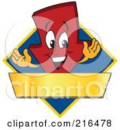 Red Down Arrow Character Logo Mascot On A Blue Diamond With A Gold Banner