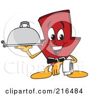 Red Down Arrow Character Mascot Serving A Platter