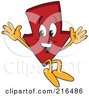 Red Down Arrow Character Mascot Jumping