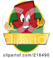 Red Down Arrow Character Logo Mascot On A Green Oval With A Gold Banner
