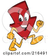 Poster, Art Print Of Red Down Arrow Character Mascot Running