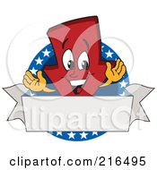 Red Down Arrow Character Logo Mascot On A Patriotic Circle