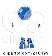 Poster, Art Print Of 3d Blue And White Ao-Maru Robot Carrying A Blank Sign On A White Background