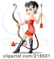 Royalty Free RF Clipart Illustration Of A Sexy She Devil In A Red Dress And Black Boots Holding A Bow And Arrow by Holger Bogen