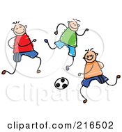 Poster, Art Print Of Childs Sketch Of A Group Of Boys Playing Soccer