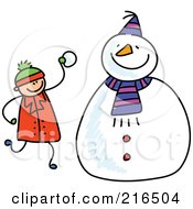 Poster, Art Print Of Childs Sketch Of A Boy Making A Snowman