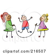 Poster, Art Print Of Childs Sketch Of A Boy And Girls Playing Jump Rope