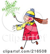 Poster, Art Print Of Childs Sketch Of A Girl Carrying A Green Snowflake