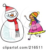 Poster, Art Print Of Childs Sketch Of A Girl Making A Snowman