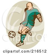 Poster, Art Print Of Retro Soccer Player Over A Beige Oval