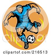 Poster, Art Print Of Retro Soccer Player Over An Orange Oval