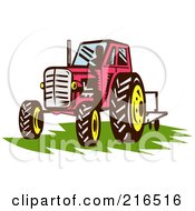 Poster, Art Print Of Retro Red Tractor On Grass