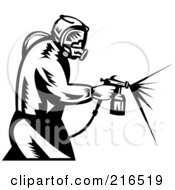 Poster, Art Print Of Retro Black And White Painter Using A Spray Tool