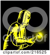 Royalty Free RF Clipart Illustration Of A Retro Welder Using A Tool