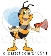 Royalty Free RF Clipart Illustration Of A Worker Bee Character Mascot Holding A Megaphone
